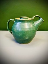 Unique Earthenware Teapot Double Handled Hand Made Artisan Rare Green Pottery