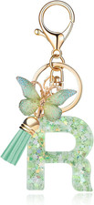 Fashion Alphabet Initial Letter Keychain Tassel Butterfly Pendant Key Ring for P