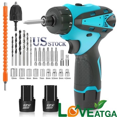 12V Cordless Screwdriver,180N.m Brushless Electric Hammer Drill with 2 Batteries