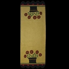 Primitive Farmhouse FOLK ART FLOWER BASKET TABLE RUNNER Wool Felt 14" x 45" New