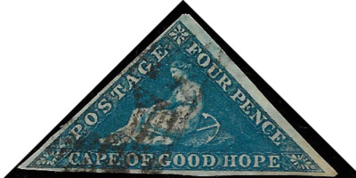 Cape of Good Hope Briefmarke 1855, 4 Pence blau, weißes Papier SG.6 gebraucht -F850