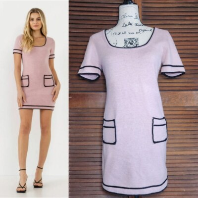 New Endless Rose Pink Piping Contrast Knit Pocket Mini Sweater Dress Size  Medium | eBay