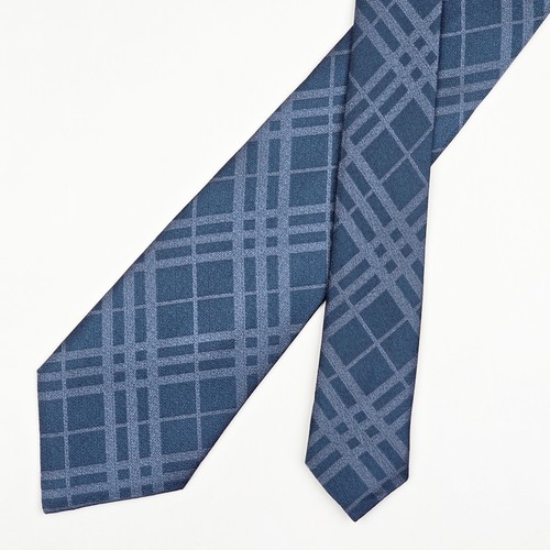 Burberry London Tie Silk Necktie Check in Blue Woven