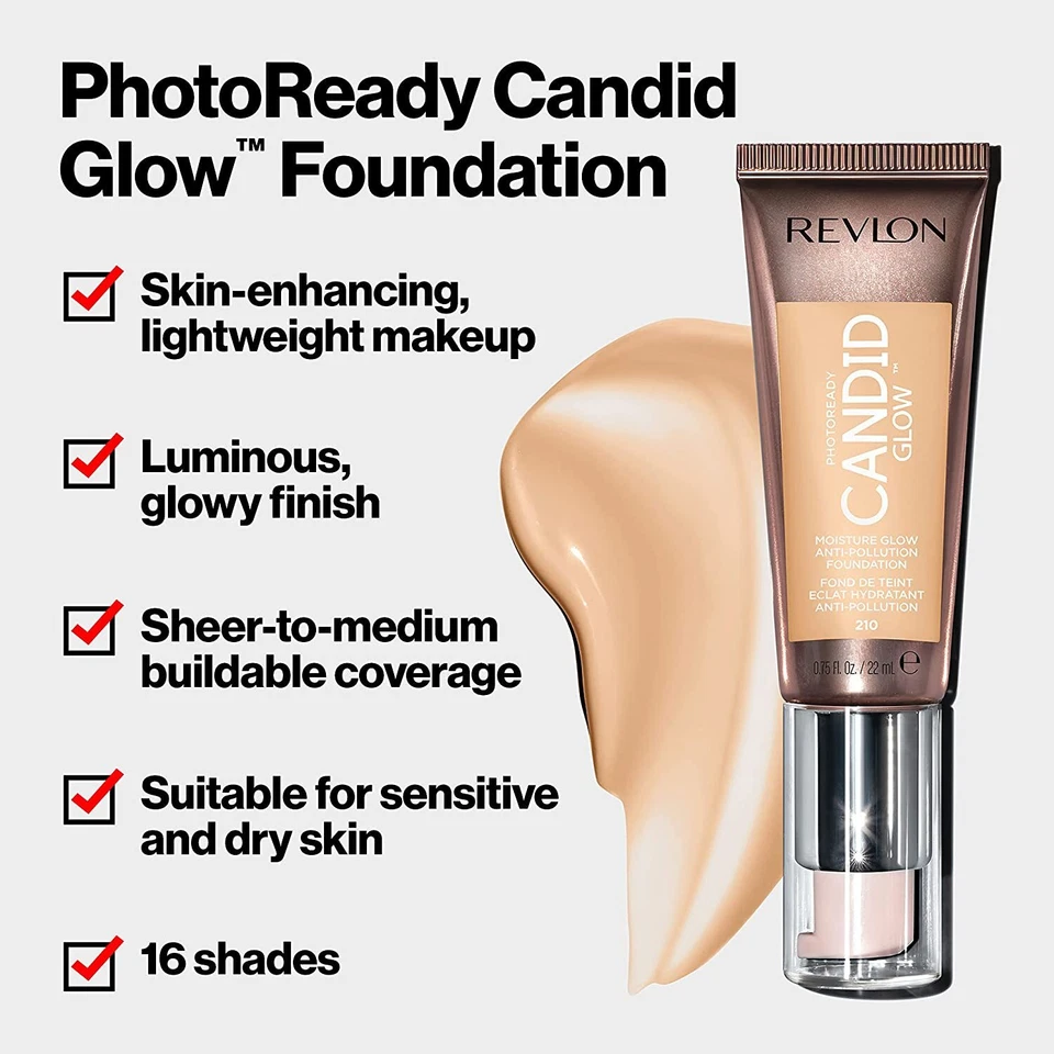 REVLON PhotoReady Candid Glow Moisture Anti-Pollution Foundation 22ml *CHOOSE* - Image 2 of 4