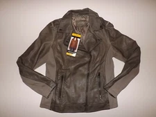 SEBBY COLLECTION Taupe Diagonal Zip Faux Leather Jacket Coat XXL NWT Womens