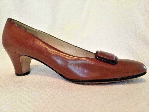Salvatore Ferragamo Brown Cuban Heel Pump Shoes Bow Womens 7.5 AA Italy Dress - 第 1/10 張圖片