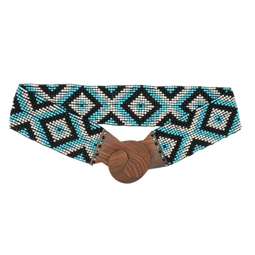 Anthropologie Cocobelle Beaded Elastic Belt Black Bronze Geometric  Boho Cocobelle Beaded Waist Belt | Anthropologie main image 2