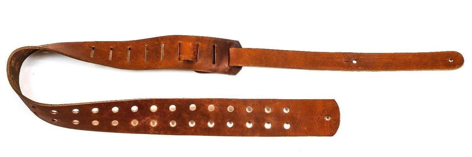 Genuine Leather Hole Guitar Strap Handmade USA Vintage Rock Goth Tan Oiled - Image 2 of 4