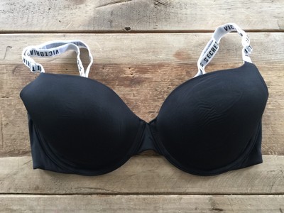 Victoria S Secret Black Logo Strap T Shirt Lightly Lined Scoop