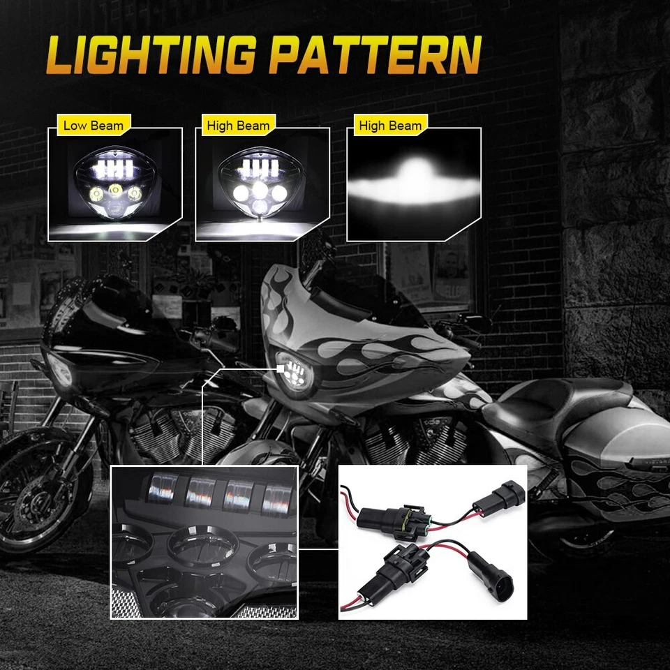 Black 60W LED Motorcycle Headlight For Victory Cross Country Magnum Hammer Vegas - Image 4 of 4