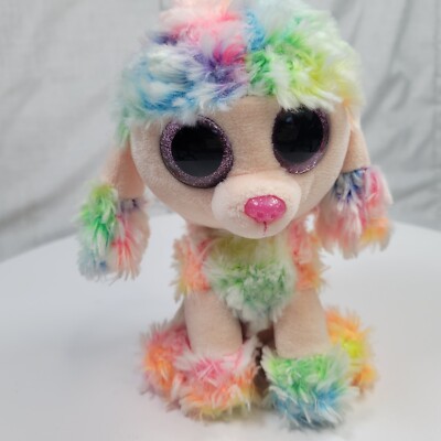 Ty Beanie Boos Rainbow Poodle Dog Plush Bean Bag Toy Large Eyes 6