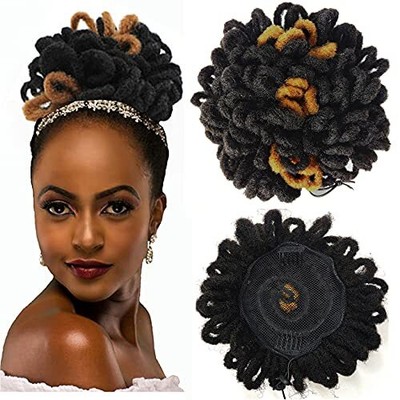 DreadLock Bun Afro High Puff Drawstring Ponytail Synthetic Faux Locs Hair Bun Po