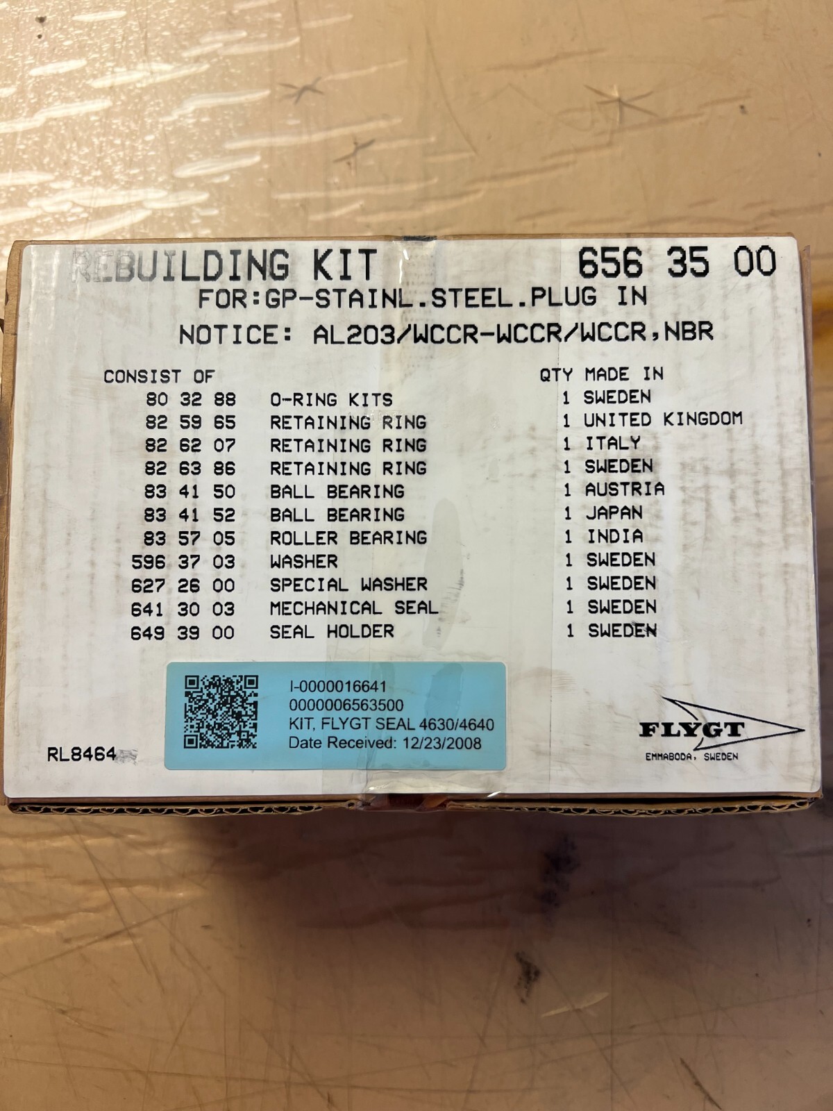 6563500 KIT, FLYGT SEAL 4630/4640