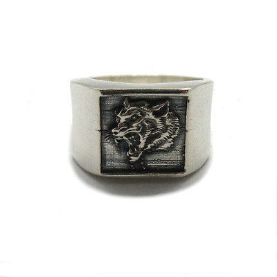 Sterling Silver Men's Ring Wolf Solid Punched 925 Handmade