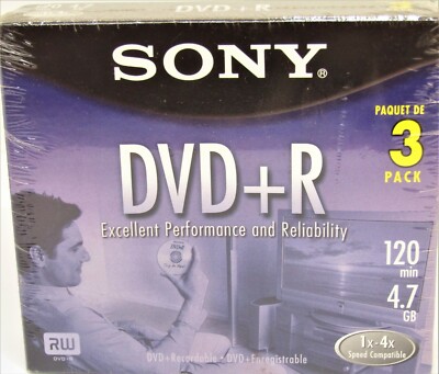 Pack of 3 SONY DVD-R 120 min 4.7GB 1X-4X Speed New Sealed.
