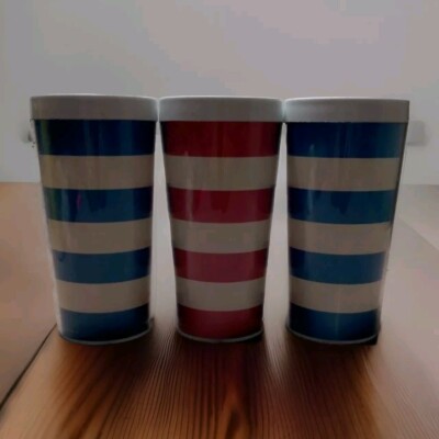 THERMO SERVE 12oz Striped TUMBLERS VTG 70s Set Of 3~E1
