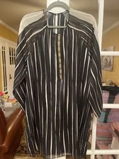 Halston Heritage L Black White Vertical Stripe Dress Lined