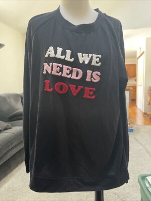 Isaac Mizrahi All We Need Is Love Long Sleeve Black T Shirt Size Large