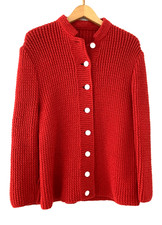 Handgestrickte Damen-Strick-Jacke  - Gr. 42/44  - rot - 100% Schurwolle