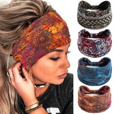 Wide Boho Headbands Floral Stretch Head Wraps 1 Count Pack of 4 ,