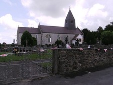 Photo A3 Abercywyn Church and bunting Pentowin Union Jacks still flying  c2012