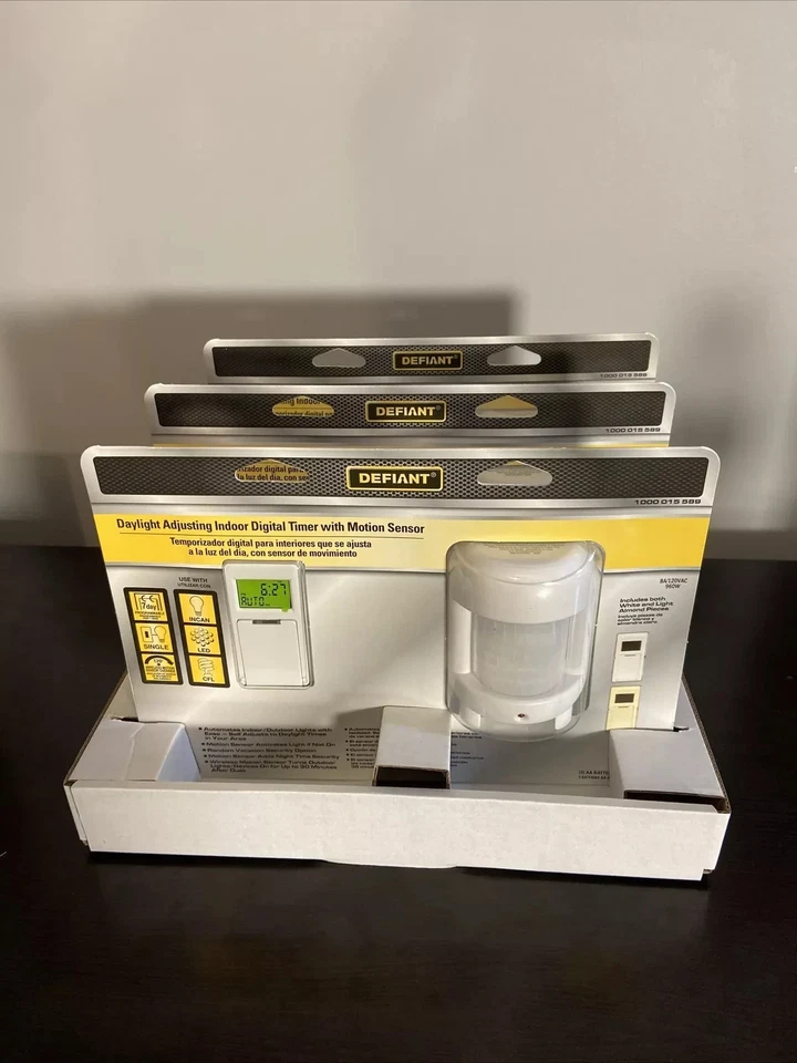DEFIANT Daylight Adjusting Indoor Digital Timer Motion Sensor 3 PACK!
