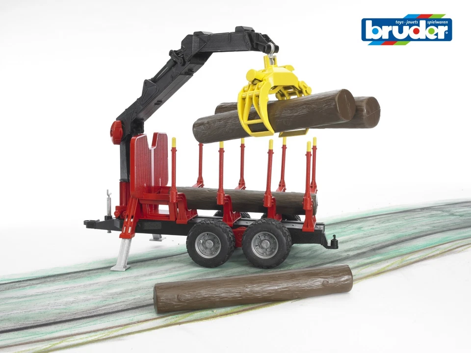 Bruder 02252 Forestry Trailer with Crane, Grapple & 4 Logs 1:16 scale toy farm - Image 2 of 4