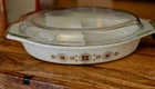 Vintage Pyrex Brown Snowflake Garland Divided Serving Dish town n country USA