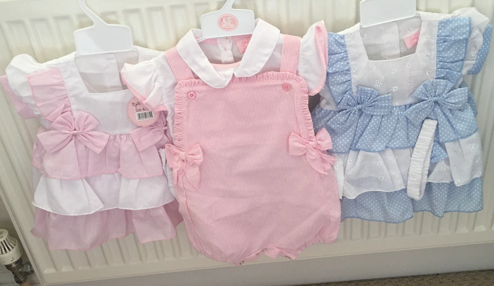 baby Girl clothes 2 dress sets 2 piece set, blue pink 6 - 9 months bundle new