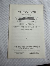 Original Lionel 700 KW Hudson-Type 4-6-4 Scale Locomotive Instruction Manual