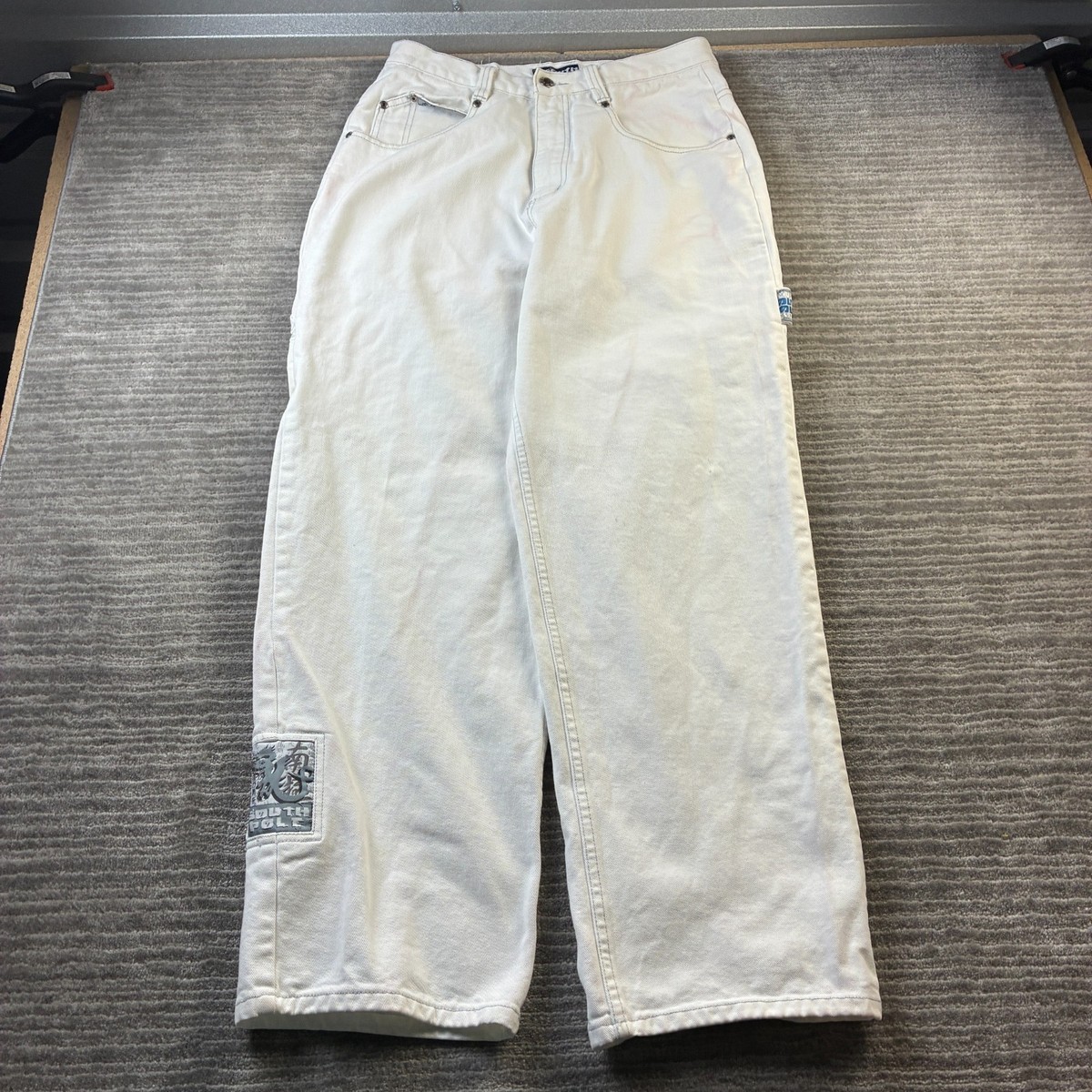 Southpole Jeans Mens 34 Fits 32x32 White Carpenter Dragon Baggy