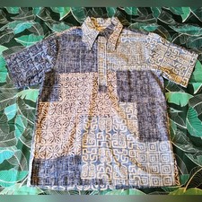 Vintage Andrade Honolulu Blue White Casual Button Down Beach Hawaiian Tiki Shirt