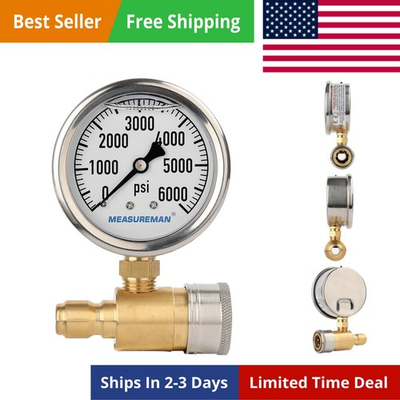 #ad 2 1 2quot; Pressure Washer Gauge Pressure Gauge Kit 3 8 Inch Quick Connect 0 6... $33.69