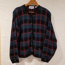 VTG Tally-Ho XL Red Green Plaid Cardigan Sweater Preppy Academia Red Green Blue