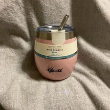 Cheeki Insulated Wine Tumbler Pale Pink With Stainless Steel Straw 220ML