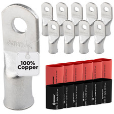 10Pcs - 2/0 Awg - 5/16" Stud - Battery Lugs - Ring Terminal Connectors with 12Pc
