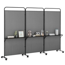 COSTWAY 3-Panel Folding Room Divider 188cm Rolling Privacy Screen-Grey
