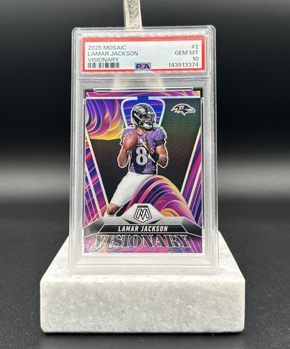 Lamar Jackson 2025 Panini Mosaic Visionary Baltimore Ravens PSA 10 NFL Case Hit