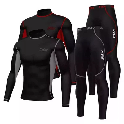 FDX Mens Thermal Long Johns Top Bottom Set Cotton Underwear Warm Vest Base layer Set
