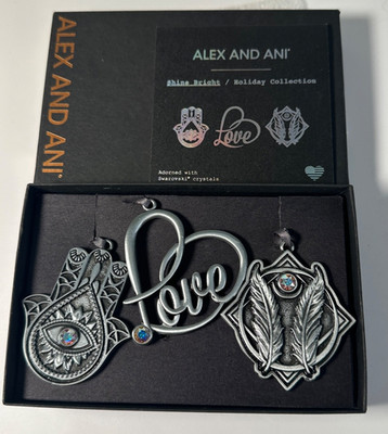 Alex and Ani Shine Bright Holiday Ornament Set with Swarovski Crystals NIB