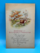 Vintage Thanksgiving Postcard Turkey Autumn Scene Poem Made in USA Series 1534