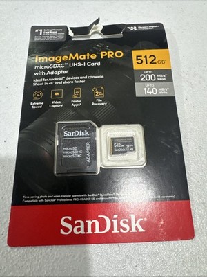 SanDisk ImageMate PRO 512GB Class 10 microSDXC UHS-I Memory Card with Adapter