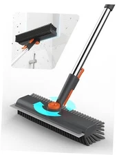 Floor Scrub Brush with Long Handle, 3 in 1 Multi-angle Swivel Right 1 Pack Gray