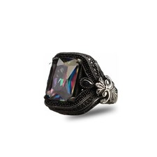 BayVog 925 Sterling Silver Mens Ring with Mystic Topaz Gem Stone, Handmade Men