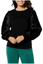 Antthony Women's Faux Fur Sleeve Crew-Neck Knit Sweater Black