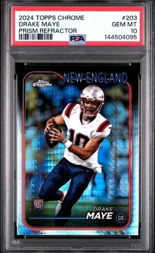 Drake Maye Rookie Prism Refractor PSA 10 GEM MINT 2024 Topps Chrome #203 SP RC