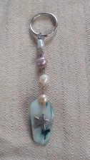 Starfish Blue Purple Pink White Peach Pearl 4" Handmade Keyring Purse Charm