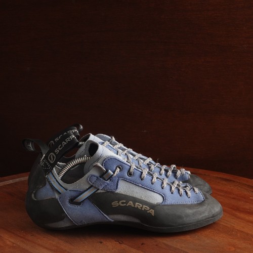 Scarpa Rock Climbing Shoes Womens SZ 7.5 Blue Techno Leather Bouldering Athletic