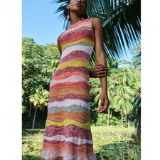 Ulla Johnson Gaia Wavy-Stripes A-Line Knit Maxi Dress in Agate size large L