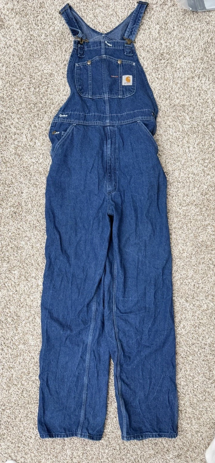 Carhartt R07 DST Denim Bib Overalls Mens 36x34 Blue Workwear Carpenter Utility